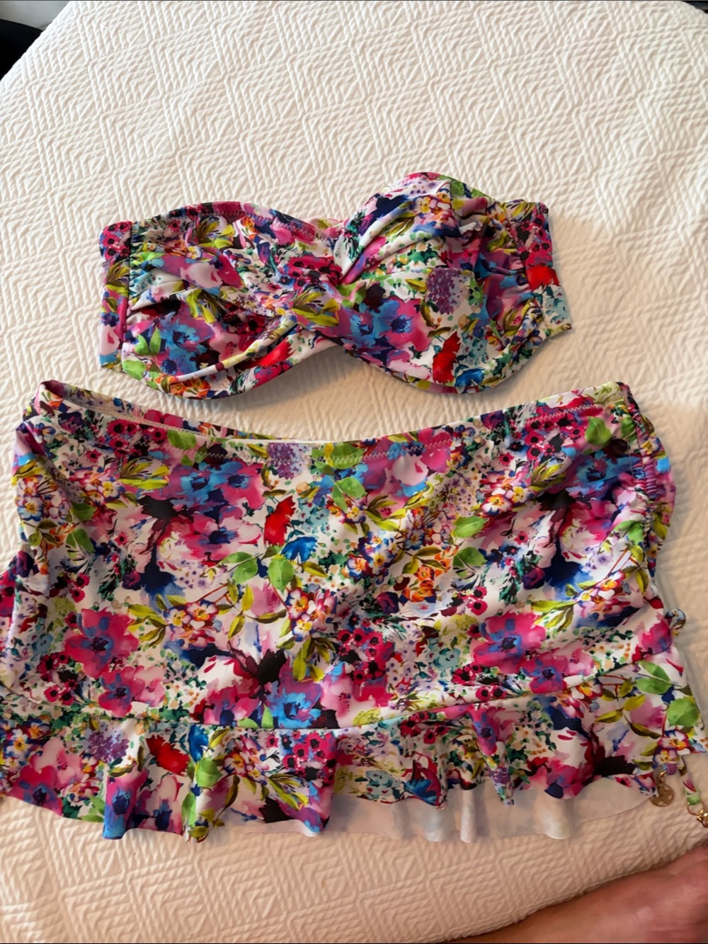 ABS Allen Schwartz Floral Bandeau Bikini Set - Pink, Blue, Green